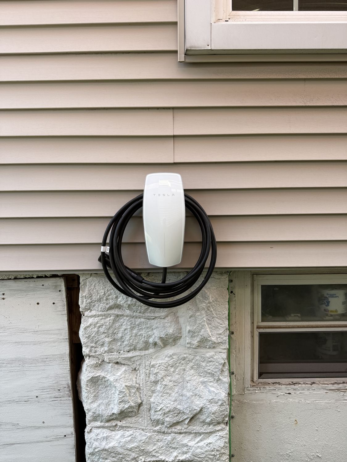 A second view of the finished Tesla Wall Connector install in Fort Lee, NJ