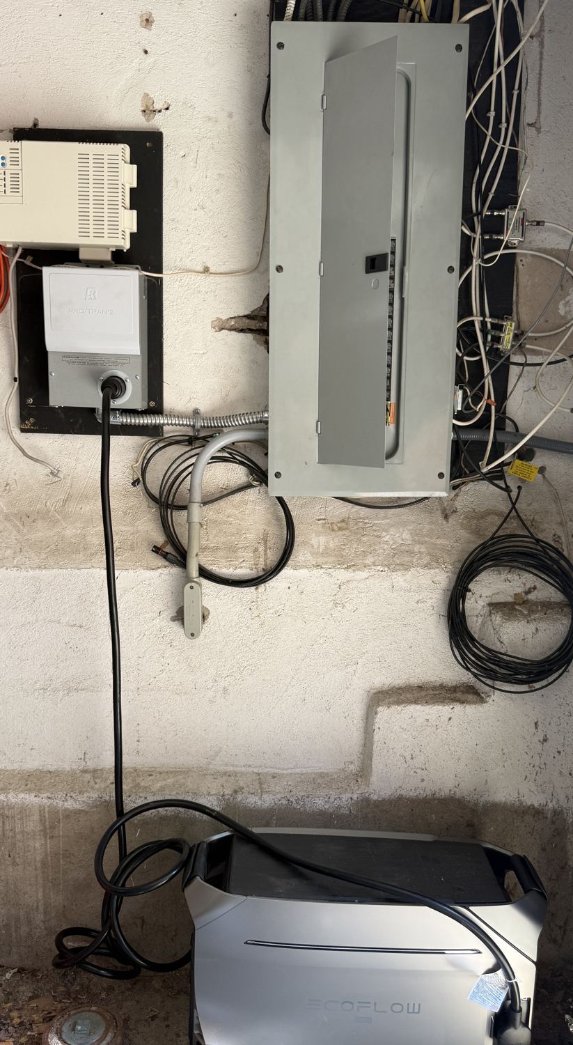 After: EcoFlow battery backup wired to a Reliance Pro/Tran 2 transfer switch by Fuse Electric in Glen Rock, NJ