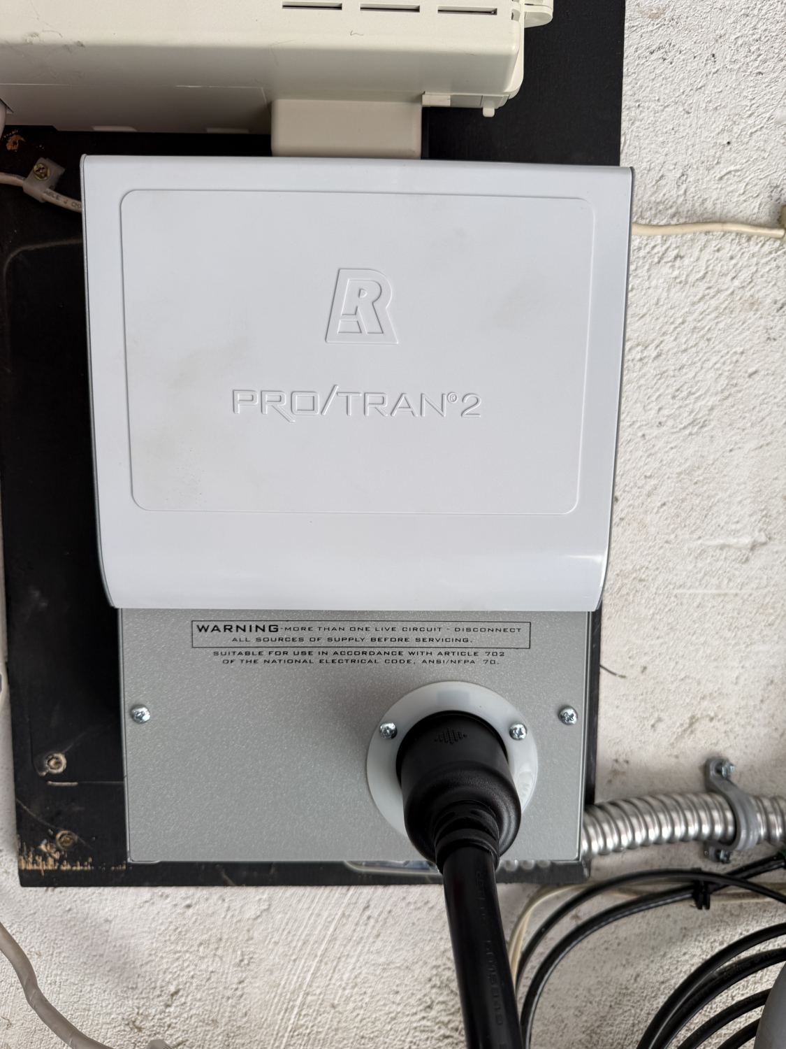 Reliance Pro/Tran 2 manual transfer switch with a twist-lock inlet installed by Fuse Electric, Glen Rock, NJ