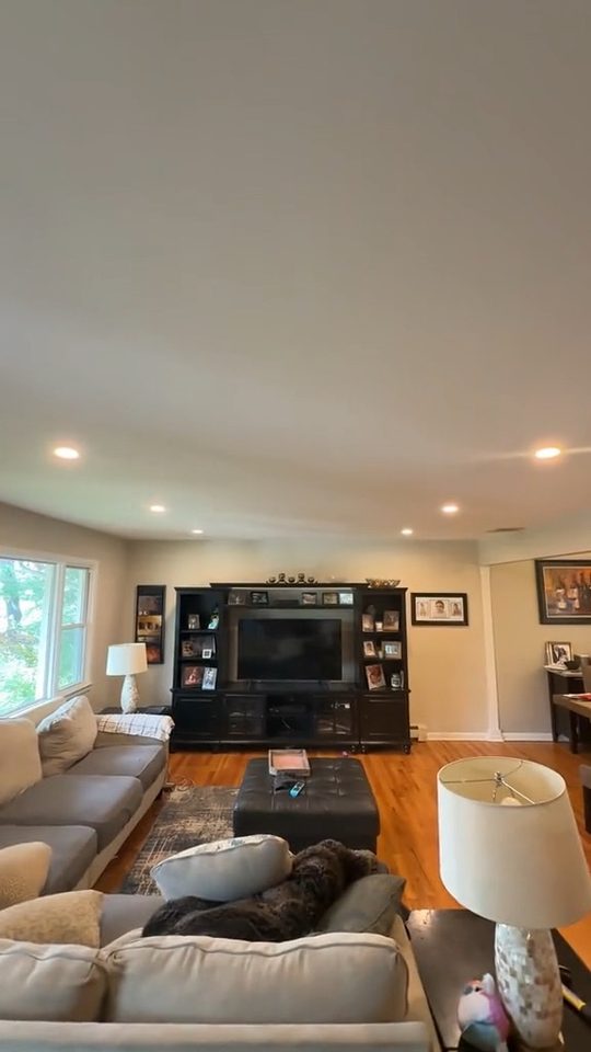 Finished recessed lighting installed across a living-room ceiling by Fuse Electric in Township of Washington, NJ